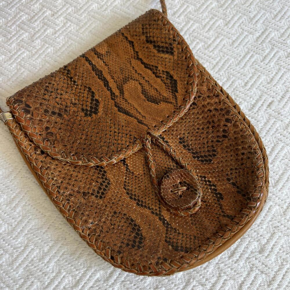 Vintage Snakeskin Pattern Genuine Leather Crossbody Bag Purse Mini Shoulder